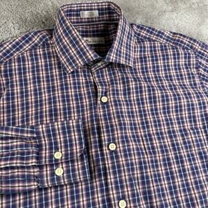 Peter Millar Button Down Shirt Mens Medium Plaid Long Sleeve Cotton Dress Casual
